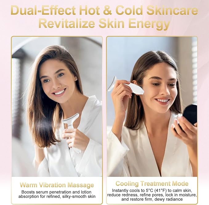 Neck Face Massager, 4 Color LED Facial Massager with Micro-Current Vibration Facial Cold and Hot Service for Wrinkles, Double Chin, Multifunctional Facial Light Therapy Device for Skin Care at Home