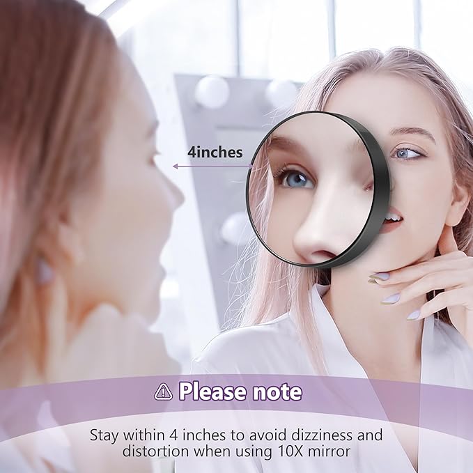 10x Magnifying Mirror, Makeup Mirror with Suction Cup, Magnifying Mirrors with 2 Tweezers, Stick on Bathroom Mirror for Portable Eyebrow Plucking, Suitable for Makeup