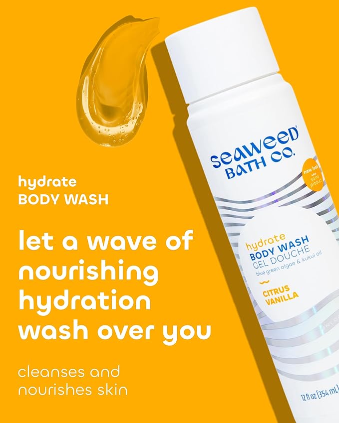 Seaweed Bath Co. Hydrate Body Wash - Citrus Vanilla | Foaming Shower Gel Cleanser with Natural Ingredients | Vegan, Paraben and Sulfate Free | For Women and Men | 12 oz (Pack of 2)