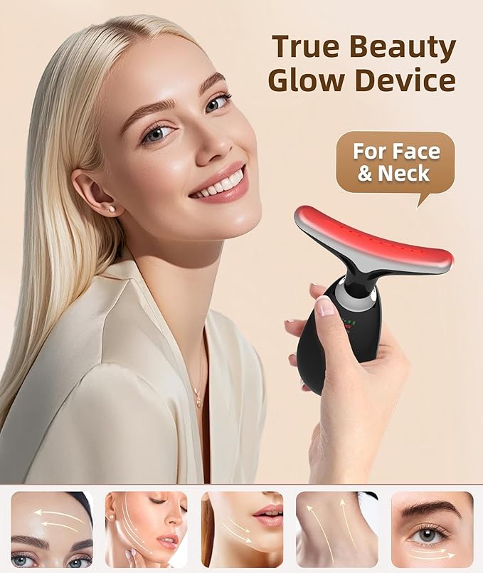 Red Light Therapy for Face and Neck, 7 Color Light Based Face Massager Tool, Portable Skin Care Tool for Firming, Tightening and Lifting (Glossy Black)