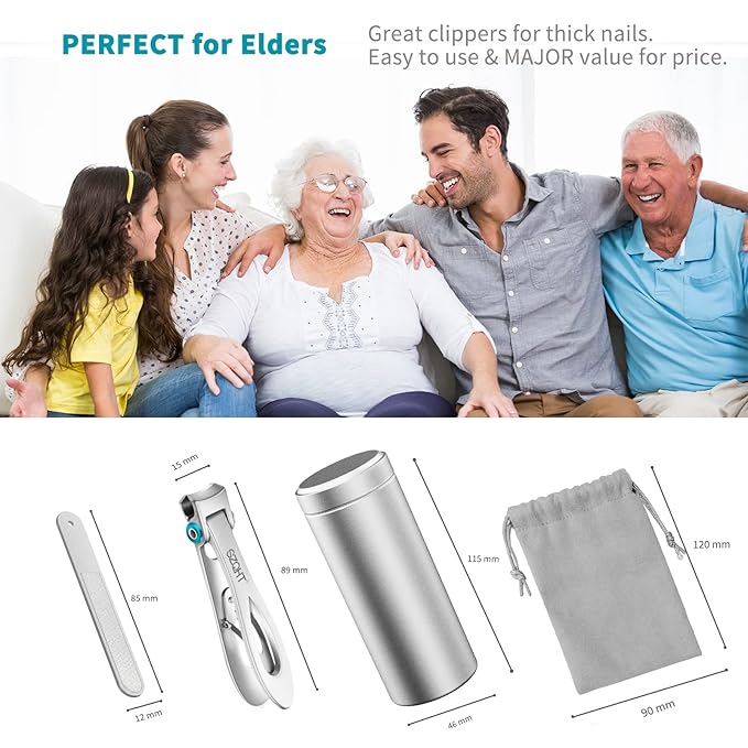 SZQHT Ultra Wide Jaw Opening Nail Clippers Set, Toenail Clippers for Thick Nails, Heavy Duty Nail Cutter, Stainless Steel Toe Nail Clippers for Seniors, Men & Women Manicure,Pedicure,Big(Sliver)