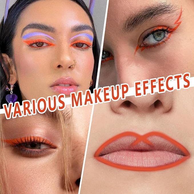 evpct Orange Eyeliner Pencils for Eyes, Orange Matte Colored Eye Liner Pencil Makeup Waterproof Smudge Proof, Colored Gel Waterline Eyeliner Liquid, Face Eye Paint Stick Lipstick Halloween Makeup 04