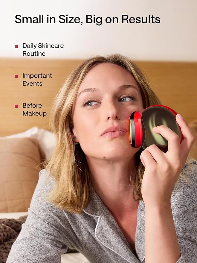 JMOON Microcurrent Facial Device, M30U Red Light Therapy for Face, Safe Anti Aging Skin Care, 4 Modes, 5 Energy Levels for Full Face Lift and Ideal for Smile Lines, Eyes, and Forehead (Red)