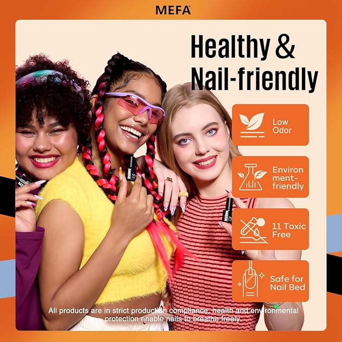 MEFA Fall Gel Nail Polish Set, 12 Colors Orange Burgundy Red Gel Polish Set Flash Dark Red Glitter Nail Polish Shimmer Nude Brown Blue Yellow Nail Gifts for Women Girl DIY Salon Home Spring Summer