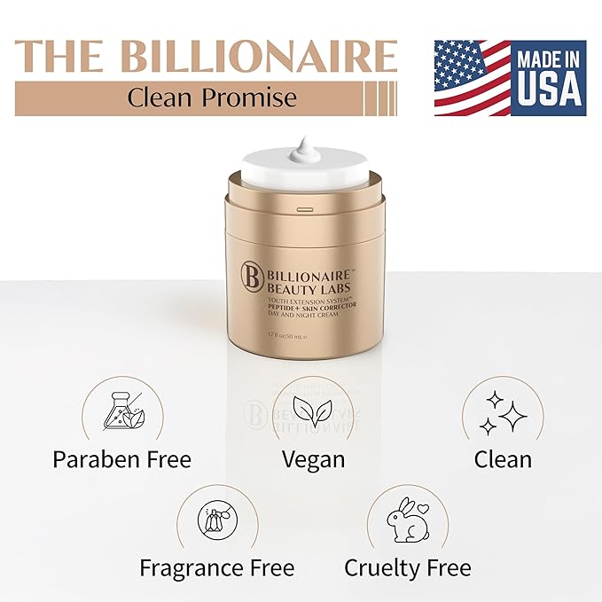 BILLIONAIRE BEAUTY LABS Anti-Aging Collagen Peptide Face Cream – Firming Face Moisturizer with Hyaluronic Acid, Fragrance-Free, Non-Greasy, for Tightening, Smoothing, Younger-Looking Skin – 1.7 oz