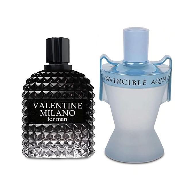 2PCS Valentine Milano/Invincible Aqua Eau De Toilette for Men-Fresh,Romantic Scent Perfume for Men 3.4 Fl Oz Each Mens Cologne For All Skin Daily Used