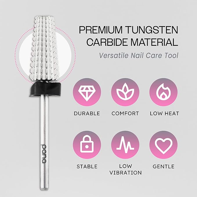 PANA Nail Carbide 5 in 1 Bit - Two Way Rotate use for Both Left and Right Handed - Fast remove Acrylic or Hard Gel - 3/32" Shank - Manicure, Nail Art, Drill Machine (Extra Coarse - XC, Silver)
