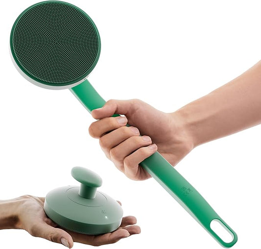 Aura Body Clean Pro⁺ - Silicone Electric Body Scrubber for Acne, Ingrown Hair & KP - IPX7 Waterproof, Rechargeable Exfoliating Shower Brush with Handle. Freeform Grip, & 7000+ Sonic Vibration - Forest