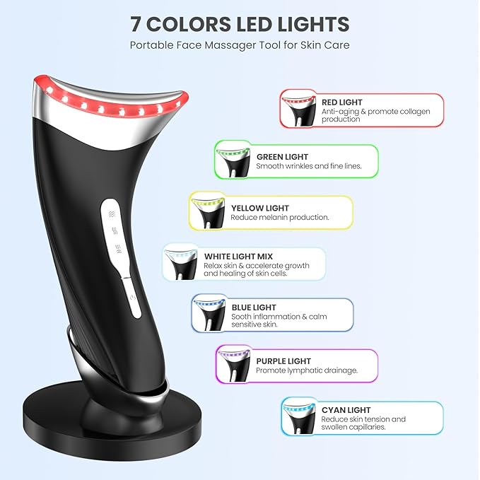 7-in-1 LED Neck Beauty Device, Facial Sculpting Tool of Face Lifting Device with Adjustable Vibration and Thermals for Wrinkles Neck and Face Massager for Home Use