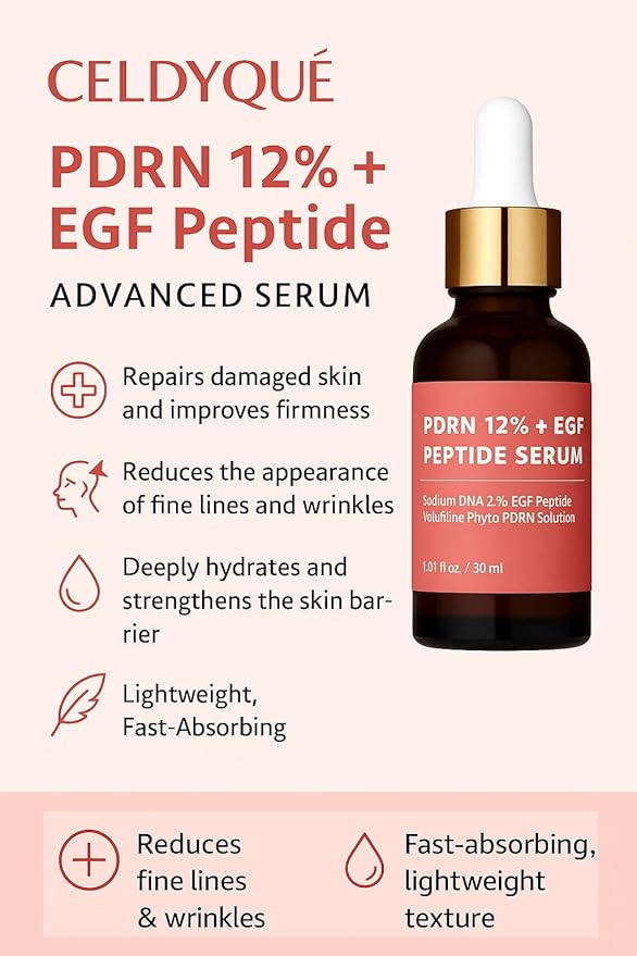 Salmon DNA PDRN 120,000 ppm EGF Peptide Microneedling Serum w/Volufiline, Phyto PDRN 12%, Growth Factor - Anti-Aging Face Serum with Niacinamide, Hyaluronic Acid 1 Fl Oz Korean Skincare