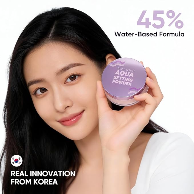 2CHILL Aqua Setting Powder, 45% Water Essence Translucent Face Powder Loose, Hydrating Matte Finish, Blurs Pores & Brightens Skin, Waterproof Sweat Resistant Pressed Setting Powders for Oil Control