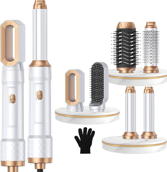 6 in 1 Air Styler Magic Hair Dryer Brush, Negative Ionic Blow Dryer Brush & 3 Heat Settings, Detachable Auto Curling & Straightening Volumizing, Frizz-Free Styling, Salon to Home Use (White-Pink)