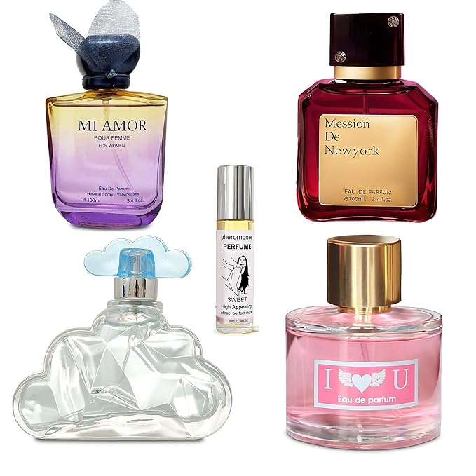 4-Piece Women's Perfume Set with 10ml Rollerball, EDP Collection, Variety of Fragrances,Long Lasting Cologne (Love U/Soft Cloud/Mession D R/MI Amor)