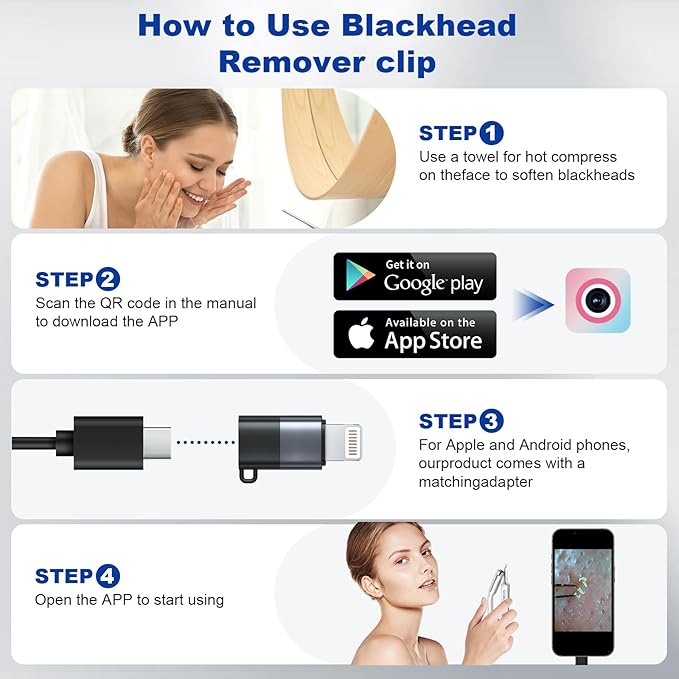 Black Head Remover for Face Tool Professional Pimple Popper HD Camera,30 Times Magnification 1080P, (Silver)