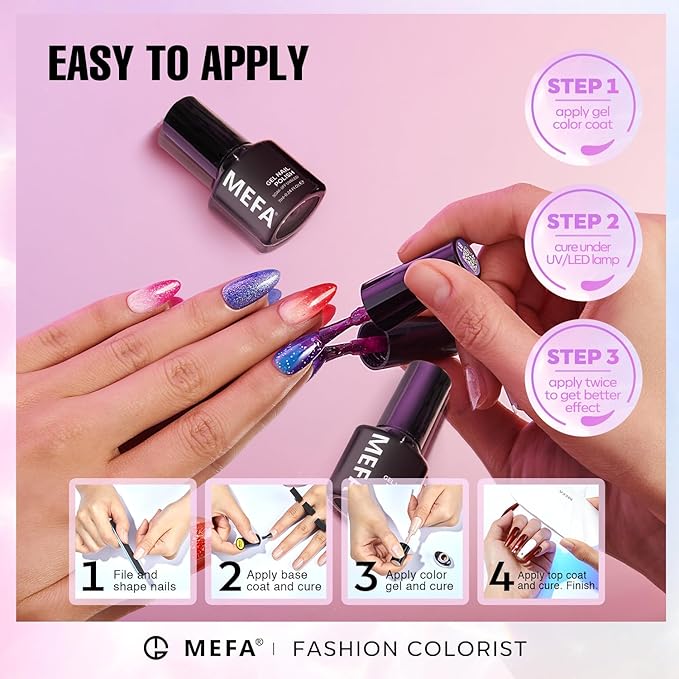MEFA Color Changing Gel Nail Polish Set 6 Colors, Temperature Mood Changed Glitter Blue Pink Purple Red Orange Ombre Soak Off Nail Art Design Kit Manicure Home DIY Gifts for Women Girls