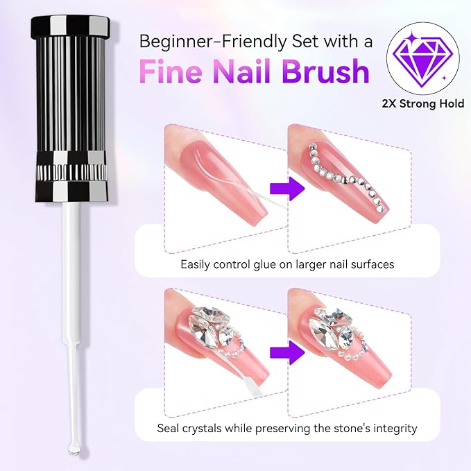 Makartt Nail Rhinestone Glue Gel, Upgrade Gel Nail Glue with Brush Pen Tip Super Strong Adhesive Precise for Nail Charms Crystals Rhinestone Beads Flower 3D Decorations 8ml*2