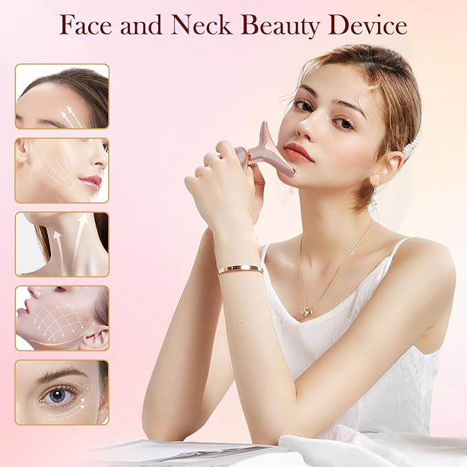 7 Color Face and Neck Massager, Portable Facial Massager Tool, Facial Skin Care Tools at Home, Rose Gold