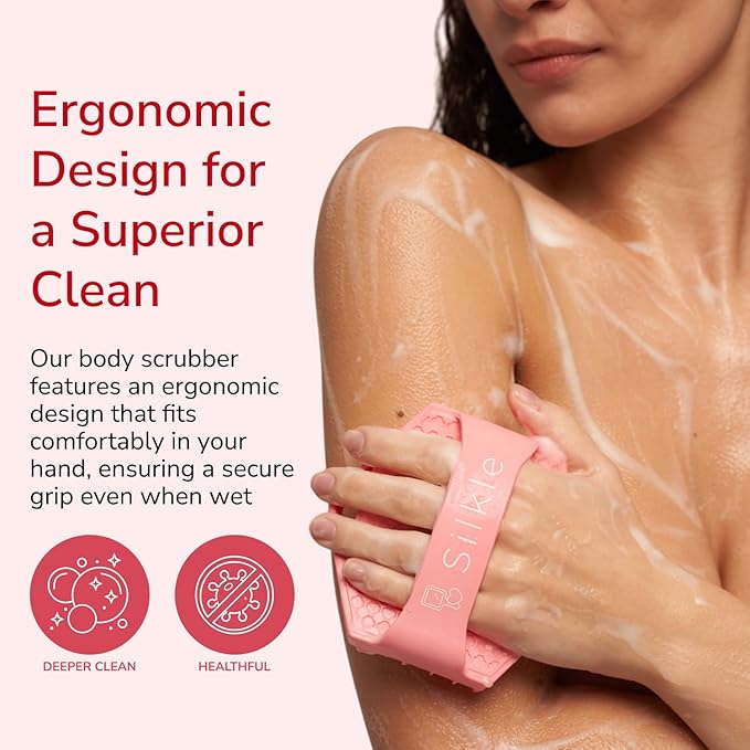 Silicone Body Scrubber - Exfoliating Bath Brush and Skin Cleanser - Shower Sponge for Gentle Body Scrub and Wash - Silicone Scrubbing Care Tool for a Refreshed and Renewed You - Pink