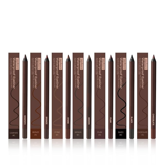 GlamStroke 24 Hr Waterproof Eyeliner Pencil, Long Lasting Sharpenable Eye Liner, No Smudge, No Fade, Smooth Glide for Precise Eye Makeup (7PCS)