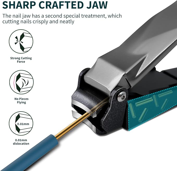 Nail Clippers with Catcher, No Splash Fingernail Toenail Clippers with Sharp Curved Blade and Glass Nail File, Wide Jaw Opening Stainless Steel Nail Cutter Trimmer for Seniors Adult Men Women