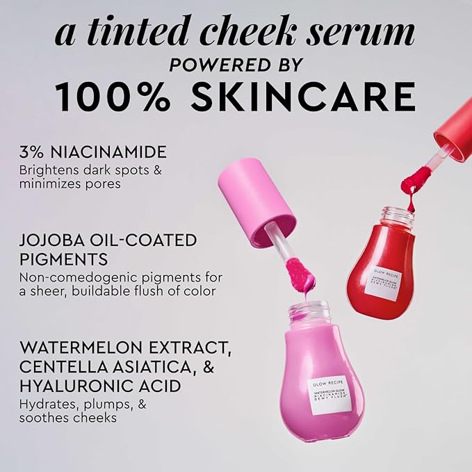 Glow Recipe Niacinamide Dewy Flush Tinted Liquid Blush Serum - Glowy Blush for Cheeks to Smooth, Hydrate & Brighten - Liquid Korean Makeup with Buildable Soft Pink Tint - Cherry Flush (0.4 oz)