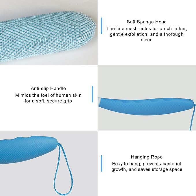 Long Handled Shower Brush, Non-Slip Long Handle Bath Brush, Back Body Brush Gentle Exfoliating and Lather Well Deep Cleansing Long-Lasting for Body