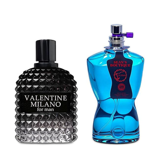 2PCS Valentine Milano/Sean Ultra Eau De Toilette for Men-Fresh,Romantic Scent Perfume for Men 3.4 Fl Oz Each Mens Cologne For All Skin Daily Used