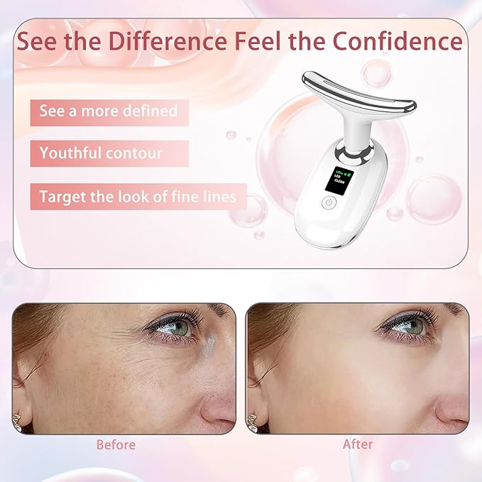 Facial Massager, 7 Color Led Face Neck Massager for Skin Care, LED facial massager tool for Neck with Heat & Vibration, Micro-Current Porable Facial Massager for Skin Care Home Use, Advanced White