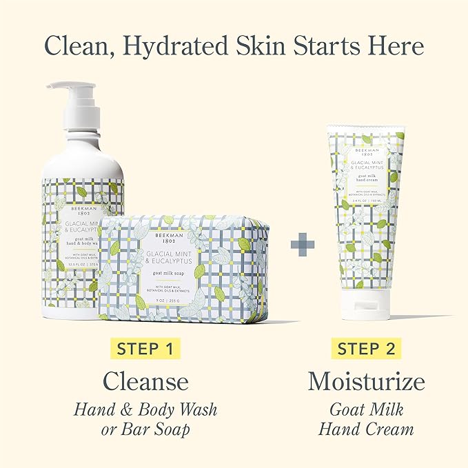 Beekman 1802 Goat Milk Hand Wash, Glacial Mint & Eucalyptus - Scented - 12.5 oz - Cleanses, Softens & Nourishes Skin - Good for Sensitive Skin - Cruelty Free - Ready For Use, Pump Inserted