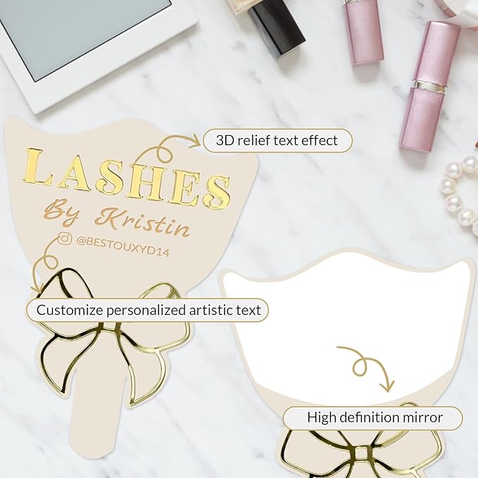 Personalized Lash Mirror Custom Eyelash Photo Prop Personalised Acrylic Handheld Lash Mirror with Name Gift for Beauty Girls Technician (Color011)