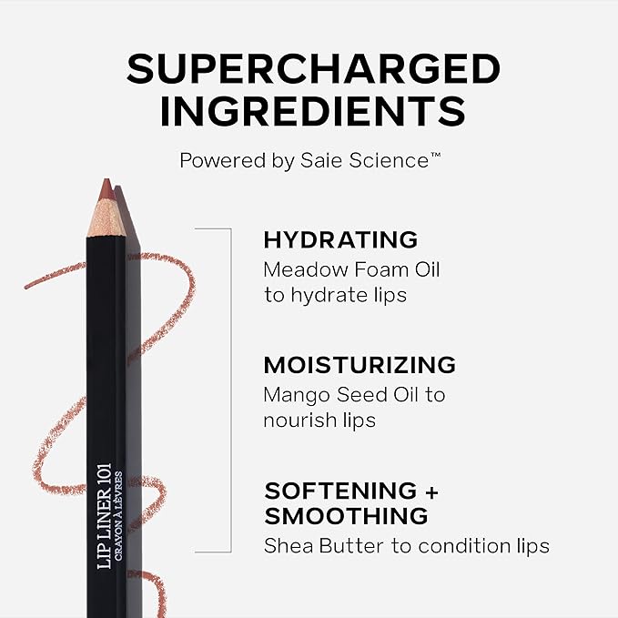 Saie Lip Liner 101 - Lip Pencil Made with a Creamy, Soft Matte Formula for a Naturally Framed or Fully Filled Look - Supercharged with Shea Butter & Jojoba Oil - Wink (.05 oz)