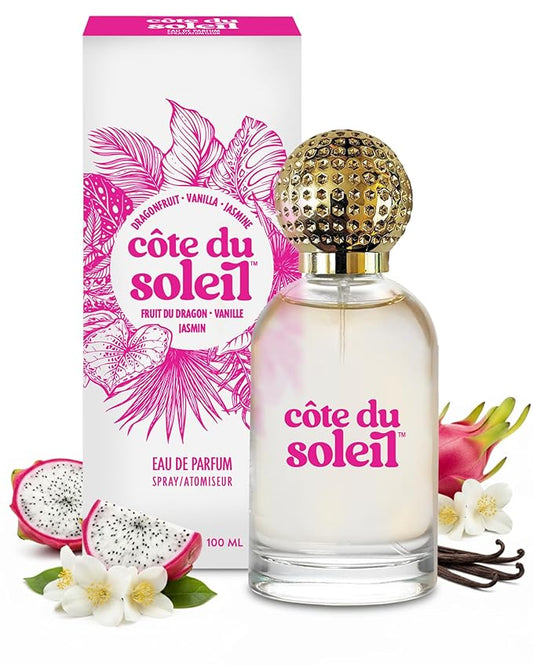 PB ParfumsBelcam Côte du Soleil Eau de Parfum for Women – Tropical Fruity Floral Scent with Dragon fruit, Jasmine & Vanilla – Long-Lasting Women’s Fragrance, Everyday Luxury Perfume, 3.4 fl oz