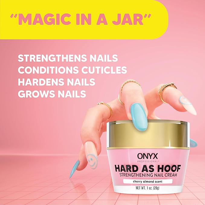 Onyx Professional Hard as Hoof Nail Strengthening Cream, Cherry Almond Scent - Made in USA, Nail Growth & Conditioning Cuticle Cream Stops Splits, Chips, Cracks & Strengthens Nails, 1 oz