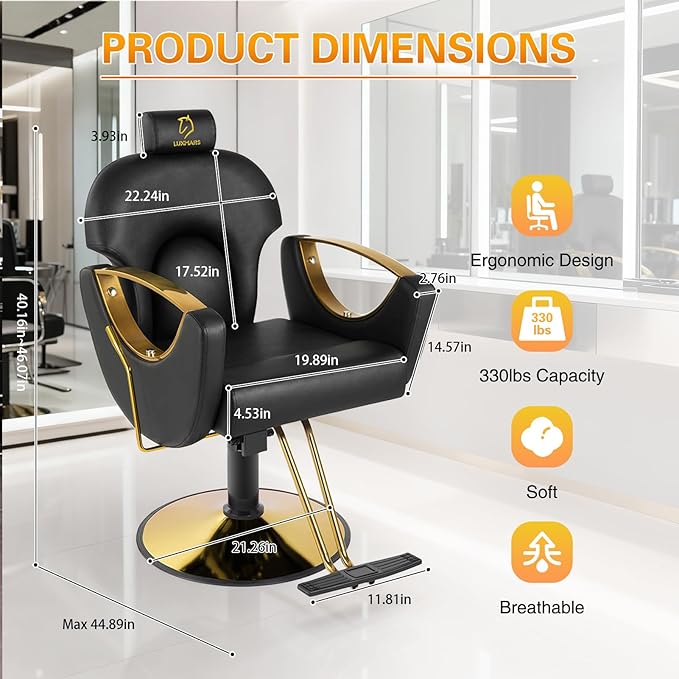 Hydraulic Barber Chair, Salon Chairs 360 Degrees Rolling Swivel Hair Styling Chair, Adjustable Height Hair Stylist Tattoo Salon Beauty Spa Chair Styling Equipment - Black