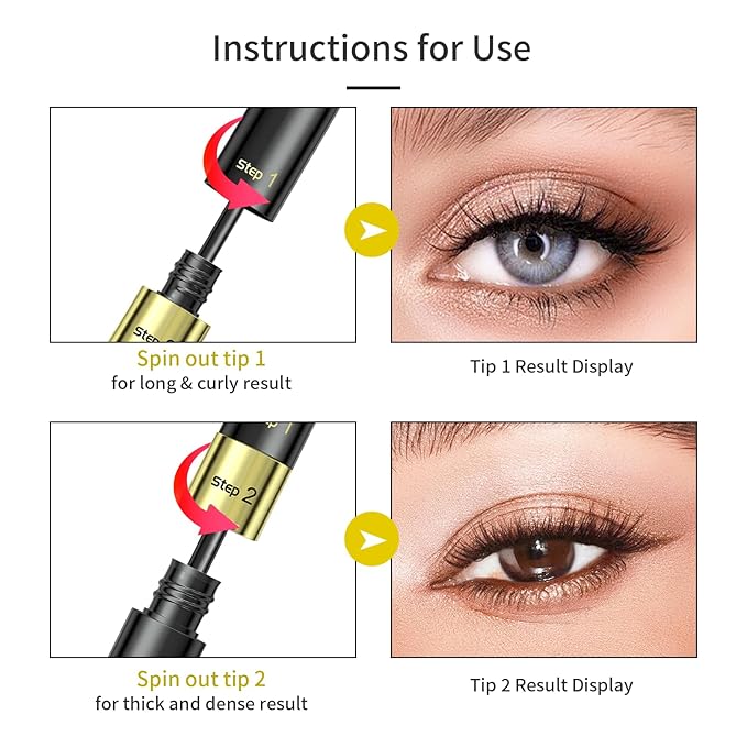 VIBELY 2 IN 1 Lash Cosmetics 4D Silk Mascara - 5x Longer, Waterproof, No Clumping, Long-lasting Black