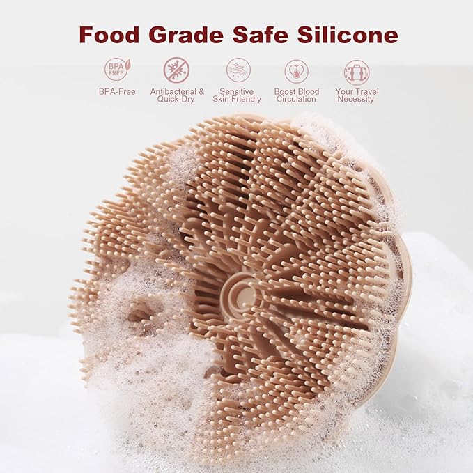 Silicone Body Scrubber Shower Brush, Exfoliating Body Wash Scrubbers for All Skin Types, Ergonomic No-Slip Handle, Body Brush for Showering