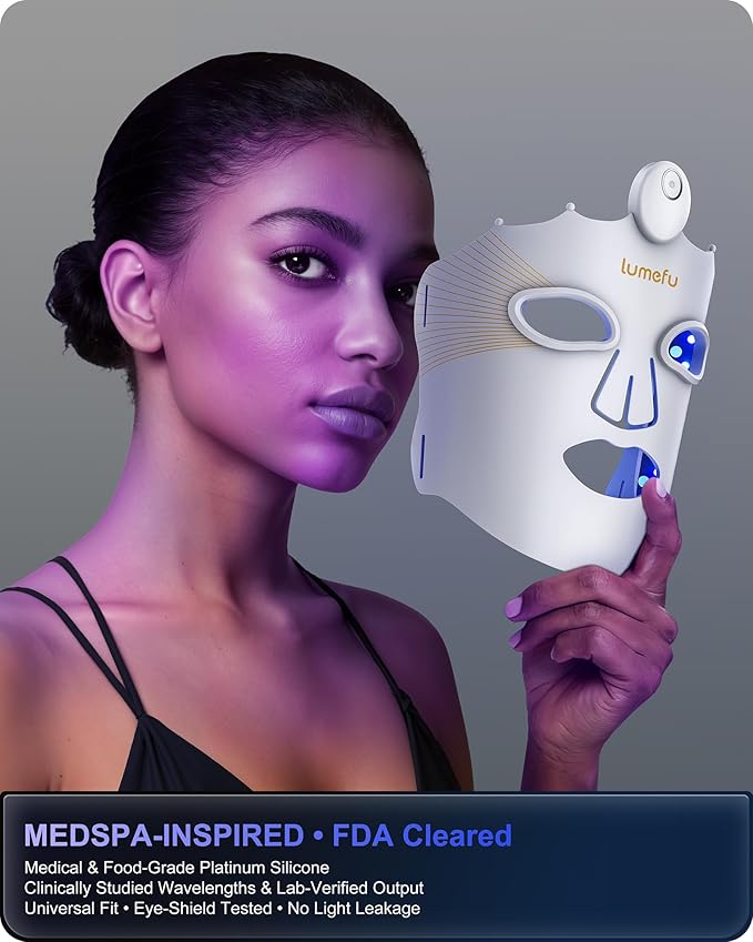 Lumefu Nimbus FDA-Cleared Red Light Therapy Mask For Anti-Aging & Anti-Acne With 3 Treatment Modes Red, NIR & Blue LED Light, Portable 3D Facial Device Comfort Fit, Cordless Skin Care At Home
