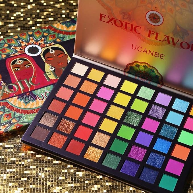 UCANBE EXOTIC FLAVORS Neon Eyeshadow Makeup Palette - 48 Colorful High Pigmented - Rainbow Matte Shimmer Glitter Eye Shadow Make Up Pallet Gift Set