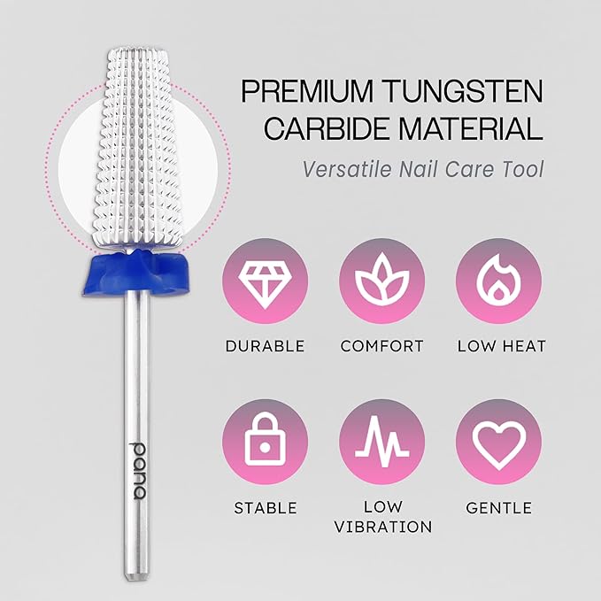 PANA Nail Carbide 5 in 1 Bit - Two Way Rotate use for Both Left and Right Handed - Fast remove Acrylic or Hard Gel - 3/32" Shank - Manicure, Nail Art, Drill Machine (Medium - M, Silver)