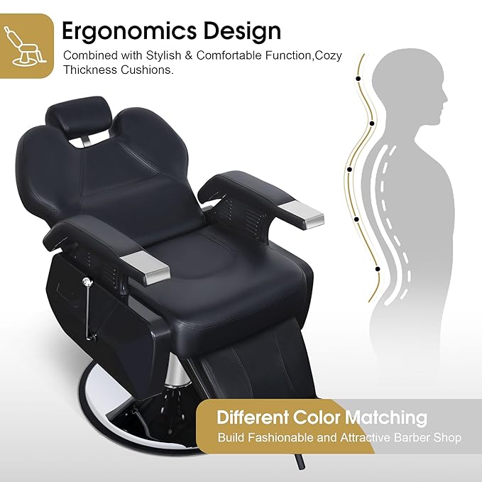 BarberPub Heavy Duty Reclining Barber Chair, All Purpose Hydraulic Salon Chairs for Hair Stylist, Barbershop Salon Tattoo 2688 (Black)