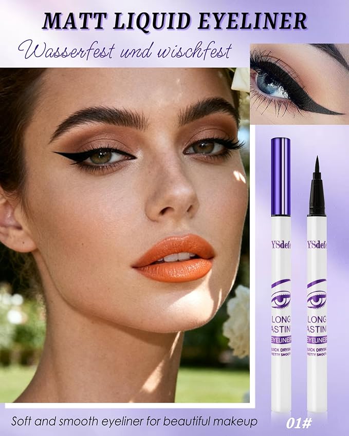 Liquid Eyeliner Pen, Black Waterproof Long Lasting Colored Eye Liner Pen with Precision Tip, Matte Colorful Smudgeproof High Pigmented Eyeliner Pencil, Christmas Eye Makeup Gift for Women Girl-01