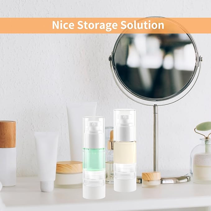 1OZ/30ML Clear Airless Pump Bottles, Lotion Dispenser Travel with Pump, Vacuum Plastic Travel Size Lotion Bottle for Foundation, Creams, Cosmetic(18 Pack)