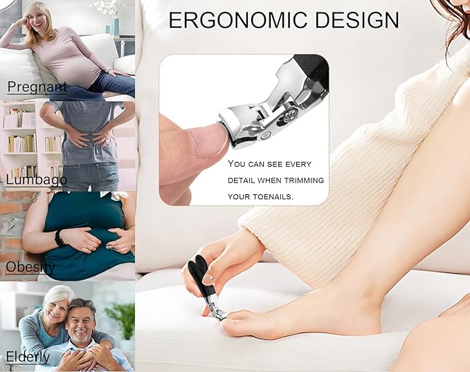 Nail Clippers for Seniors, Wide Jaw Fingernail Clippers and Angled Head Toenail Clippers for Thick Nail, Professional German Nail Clippers for Men, Women & Pregnant (Black 2)