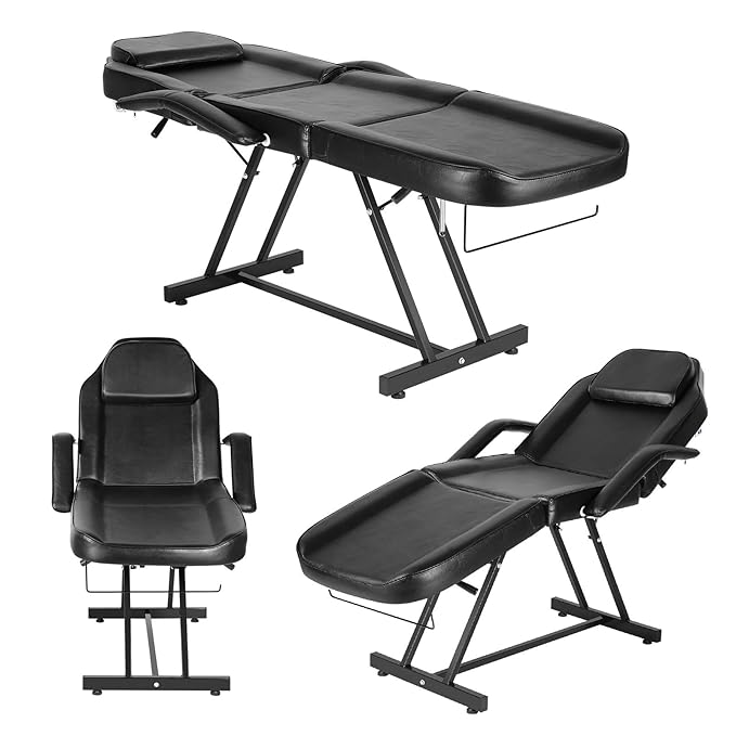 Artist hand Massage Table Adjustable Massage Bed W/Free Barber Stool Spa Bed Salon Massage Equipment Barber Chair Salon Chair (Black)