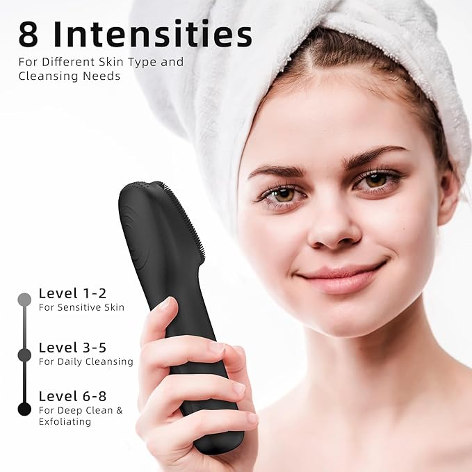 Facial Cleansing Brush Portable Waterproof Rechargeable Face Wash Brush, Electric Deep Cleaning for Men & Women (Black)