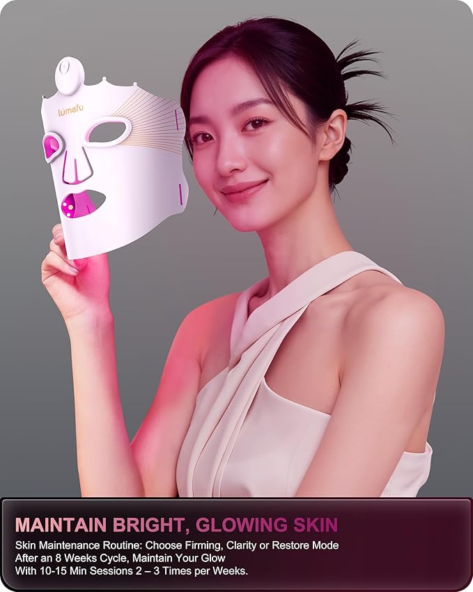 Lumefu Nimbus FDA-Cleared Red Light Therapy Mask For Anti-Aging & Anti-Acne With 3 Treatment Modes Red, NIR & Blue LED Light, Portable 3D Facial Device Comfort Fit, Cordless Skin Care At Home