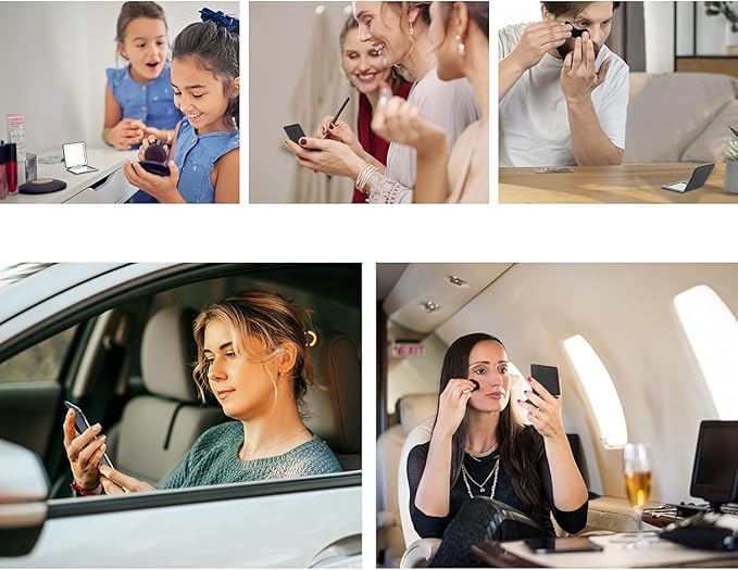 2pcs Compact Makeup Mirror for Pocket Purse Handbag, 1x/2x Magnifying Foldable Cosmetic Mirror, Portable Travel Vanity Mirror for Beauty, Black Classic Vanity Mirror for Men Women