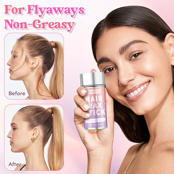 Hair Wax Stick, Slick Back Hair Brush, Wax Stick for Flyaways, Rat Tail Comb Edge Brush Styling Tool Set Accessories for Women Girls(Black)