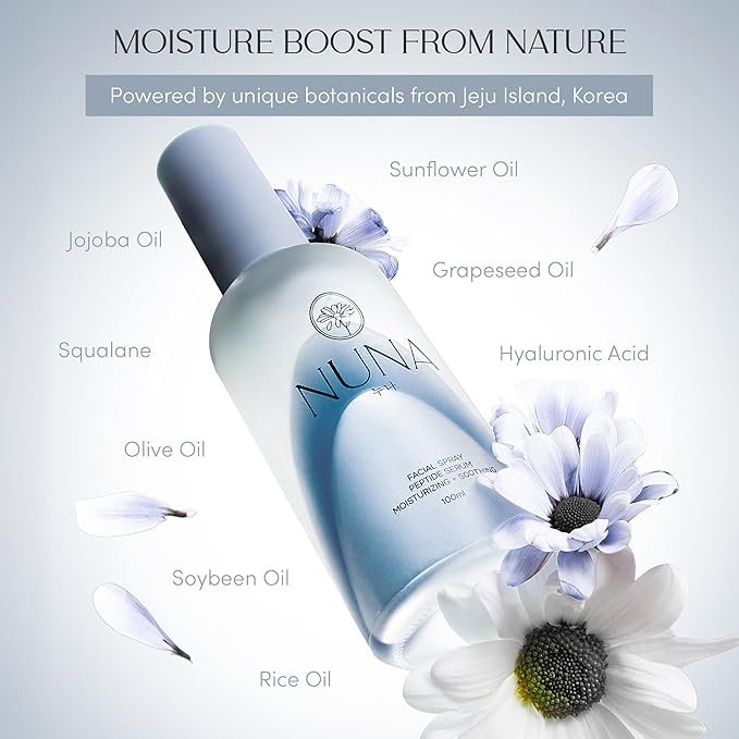 NUNA Ultra Hydrating Face Serum Spray with Peptides, Niacinamide, Hyaluronic Acid & Botanical Extracts – Korean Lightweight Moisture Boost Facial Mist & Setting Spray for Makeup – 3.38 fl oz