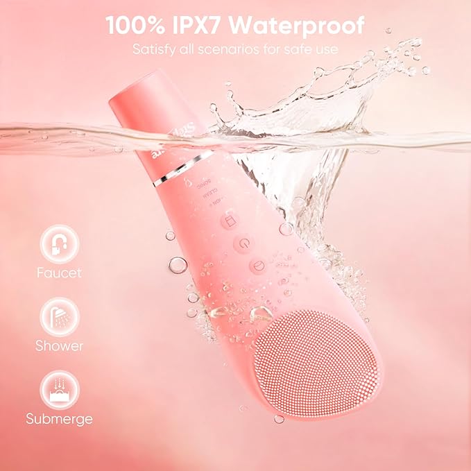 Silicone Face Scrubber Blackhead Scraper Rechargeable 2-in-1 Facial Cleansing Brush & Skin Spatula Duo, IPX7 Waterproof Exfoliating Massager Deep Cleansing for Women and Men（Peachy Pink）